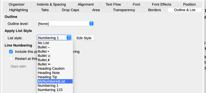 Assigning a list style to a paragraph style