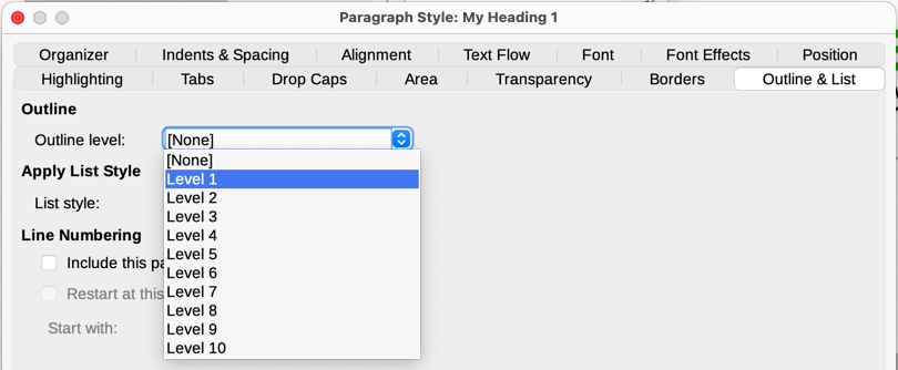 Assigning a paragraph style to an outline level