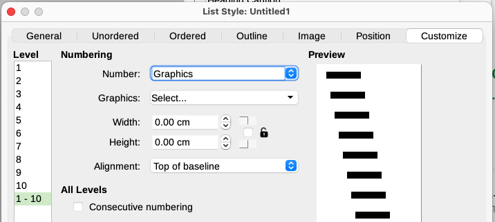 The fields for using a graphic as a bullet appear after you select Graphics or Linked Graphics