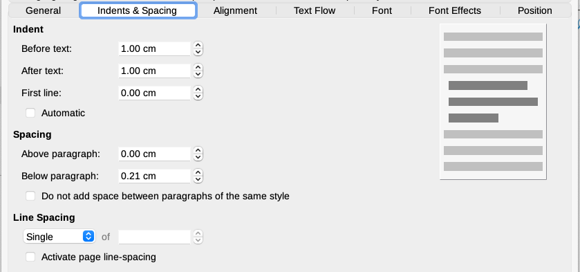 Choosing indentation and spacing for the body of the Tip