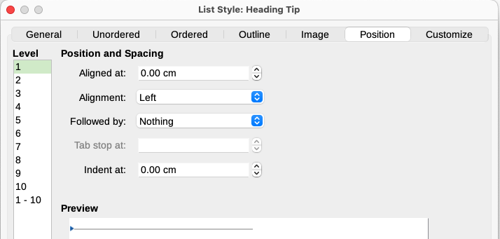 Choosing position and spacing settings for the bullet image