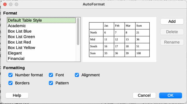 AutoFormat dialog