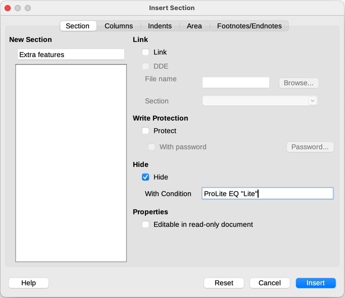 Creating a section to be hidden when a specified condition is met