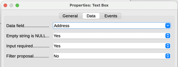 Form control properties, Data tab