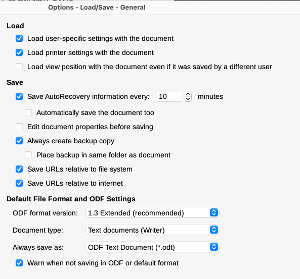 Choosing Load and Save options