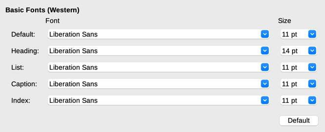 Choosing basic (default) fonts