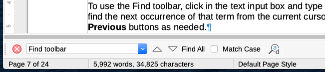 Docked position of Find toolbar