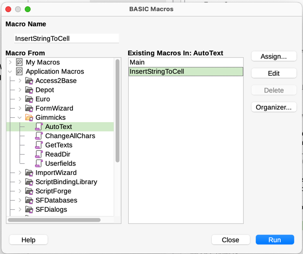 BASIC Macros dialog