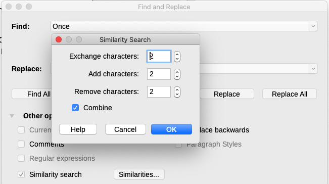 Similarity search dialog