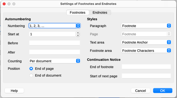 Defining footnote formatting