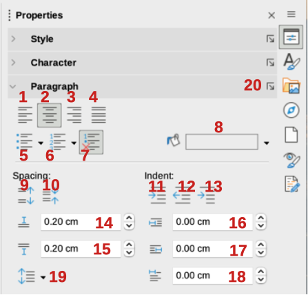 Paragraph panel of the Properties deck in the Sidebar