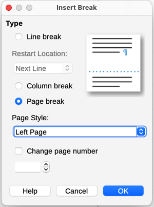 Inserting a manual page break and changing the page style