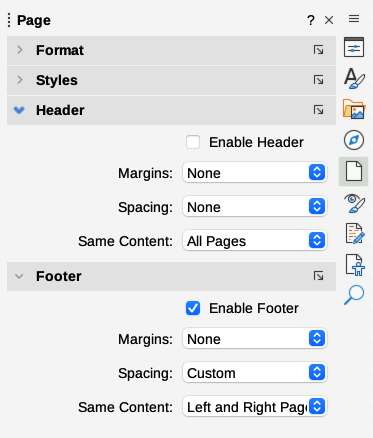 Formatting a header or footer using the Sidebar