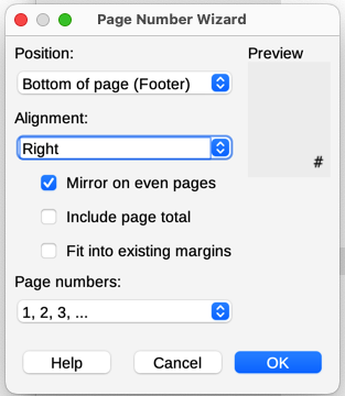 Page Number Wizard