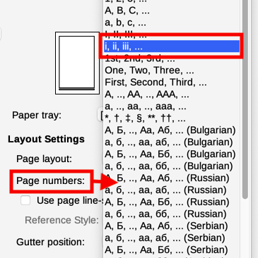 Changing the format of page numbers