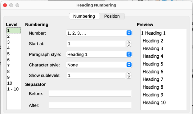 Specifying paragraph style and numbering for chapter titles