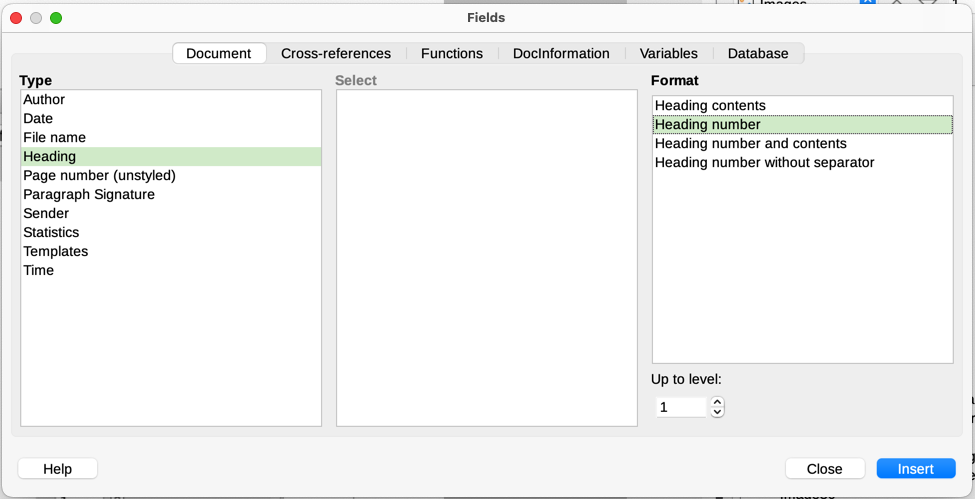 Inserting a heading number field