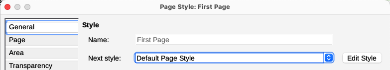 Setting the next style for a page style