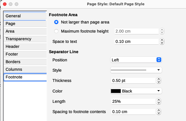 Defining footnote location and separator line