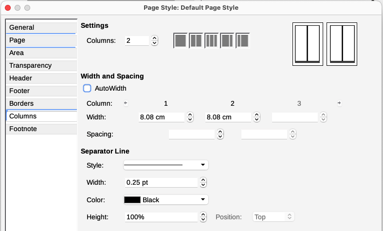 Defining the number of columns on a page