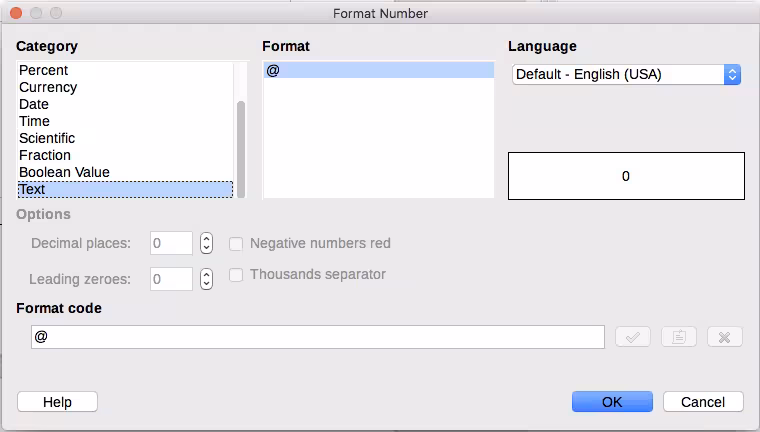 Setting number format to Text in a table