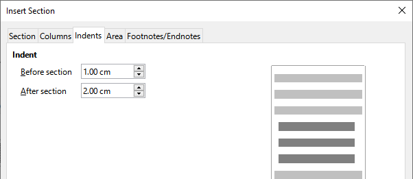 Indenting a section