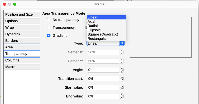 Transparency options