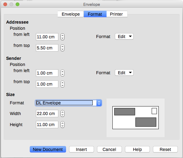 Choosing positioning and size of elements for an envelope