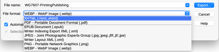 Export file formats