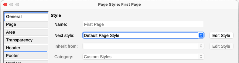 Specifying the next style after the first page of a chapter