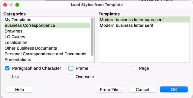 Loading styles from a template
