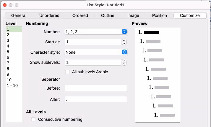 Customize tab for a List style