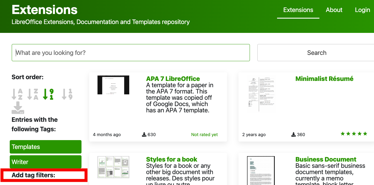 Searching for templates in the repository