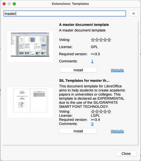 Finding template extensions