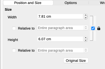 Resizing by specifying a size on the Position and Size tab