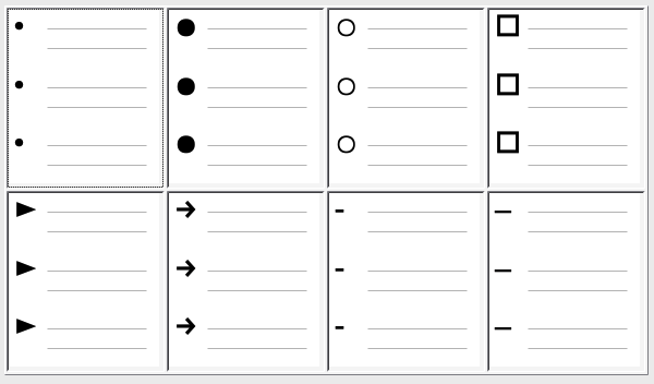 Writer’s pre-defined bullet types