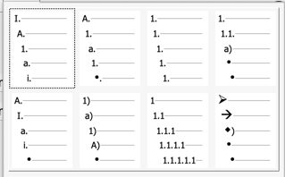 Writer’s pre-defined outline list styles