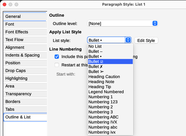 Assigning a list style to a paragraph style