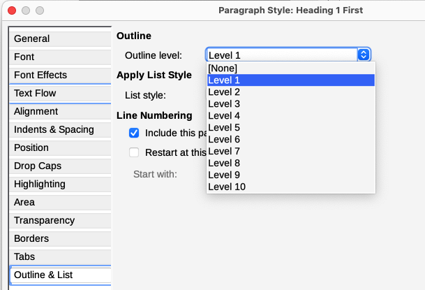 Assigning a paragraph style to an outline level