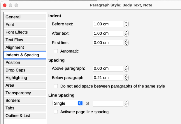 Choosing indentation and spacing for the body of the Tip