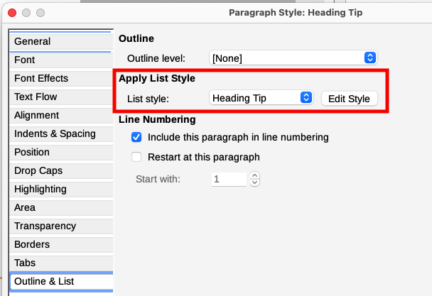 Connecting the list style to the paragraph style