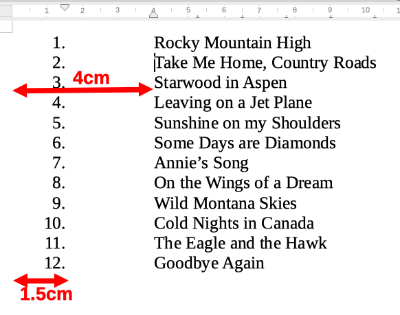 A numbered list of CD tracks created from the settings in this example