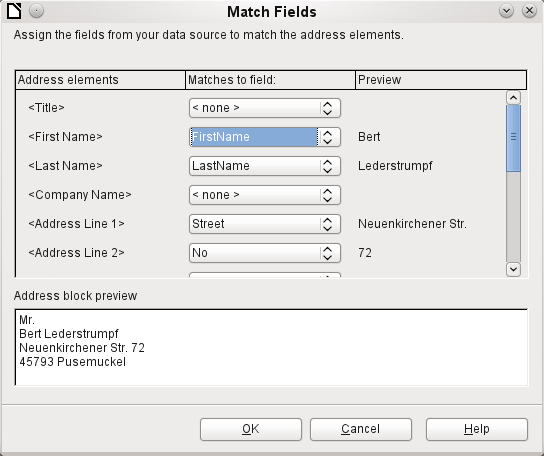 Match Fields dialog