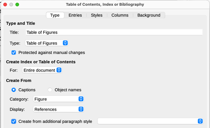 Creating a table of figures