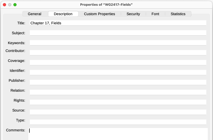 Description tab of the document’s Properties dialog