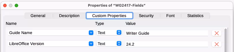 Custom Properties tab showing examples of custom fields