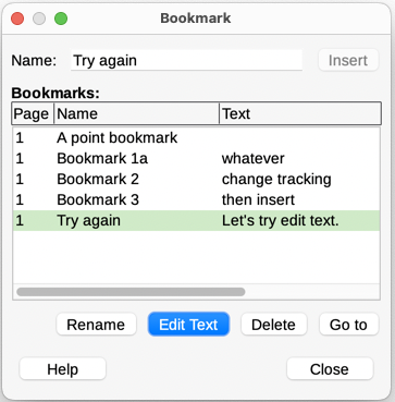 Bookmark dialog