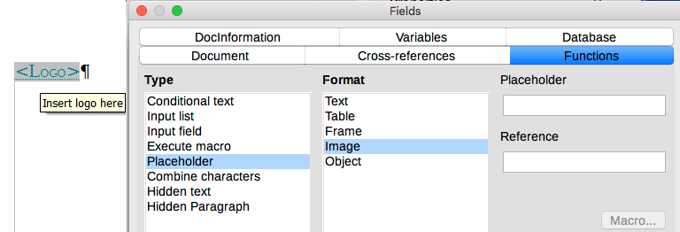 Inserting a placeholder field