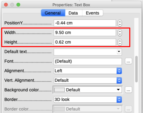 Changing the width and height of a text box