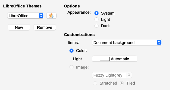 Choosing appearance options